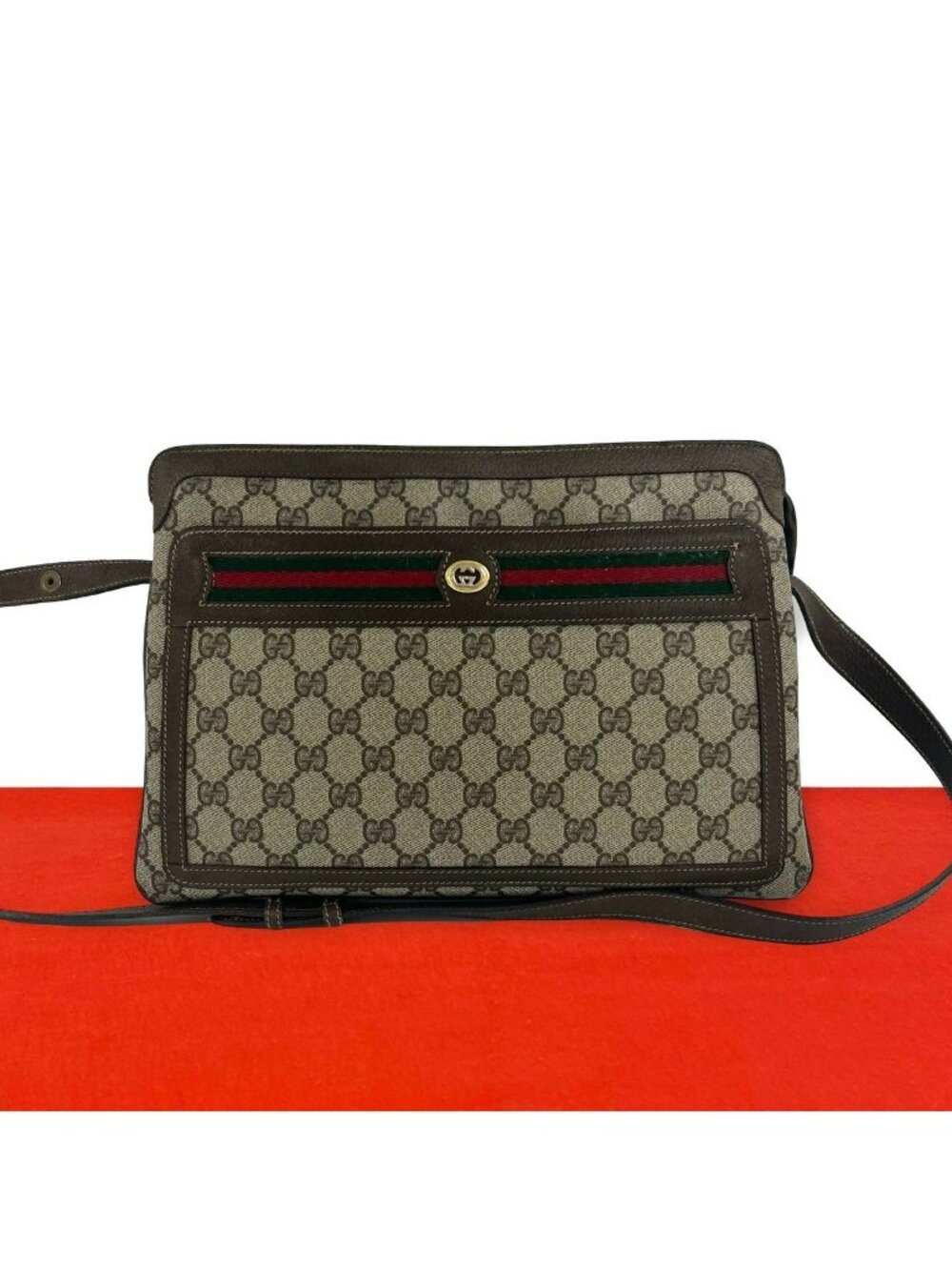 Gucci Vintage Sherry Line GG Pattern Logo Leather Shoulder Bag Brown - Picture 1 of 10